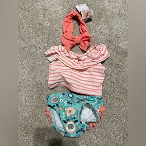 Ruffle Butts 3 Piece Swim Set Size 6-12 Months